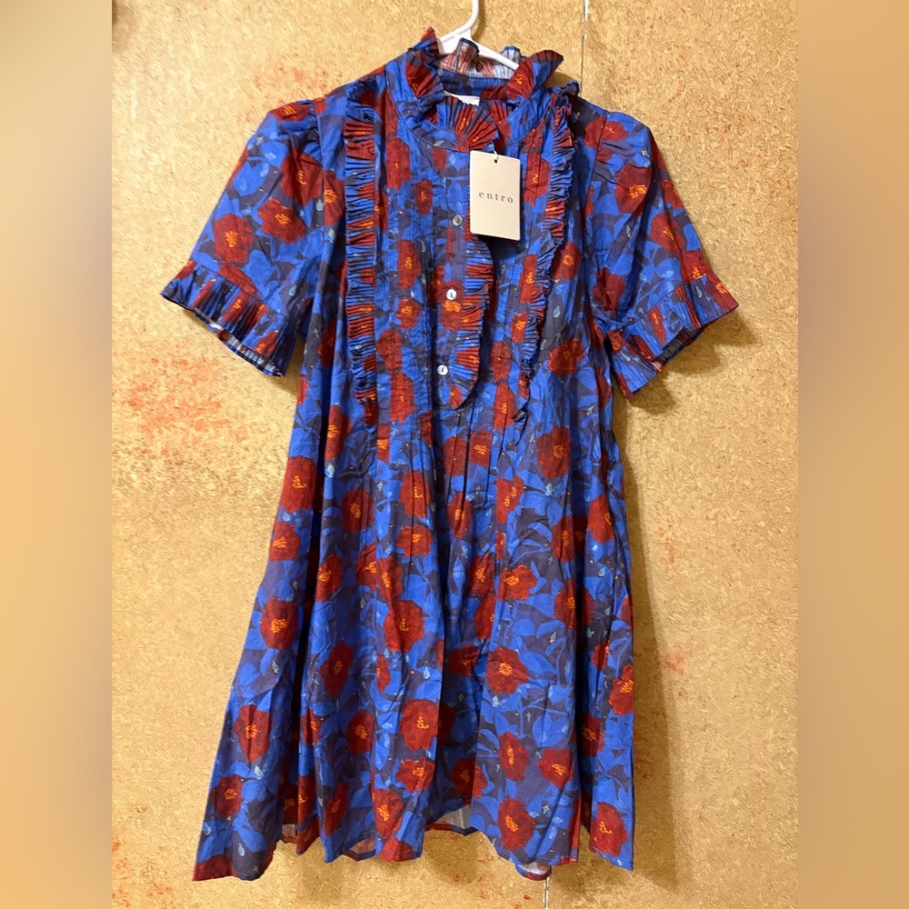 Blue and Red Floral Dress